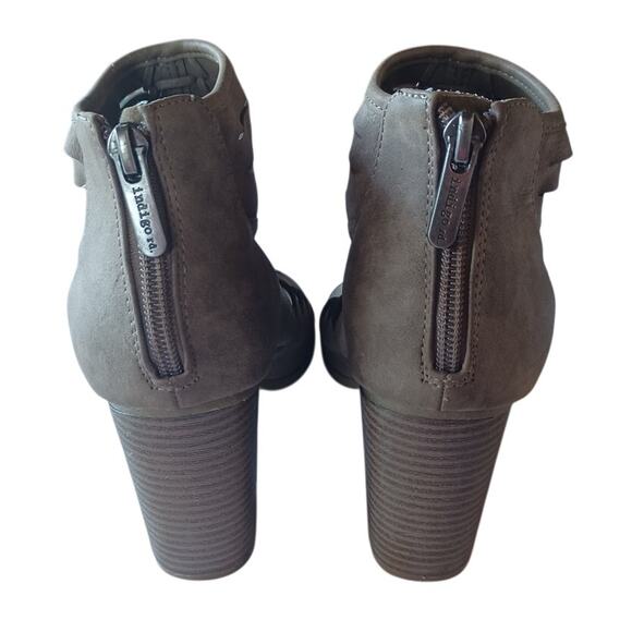 Indigo Rd. Strappy Booties Open Toe Women's 7M Tan Chunky Block Heels Zip Back - Picture 4 of 7